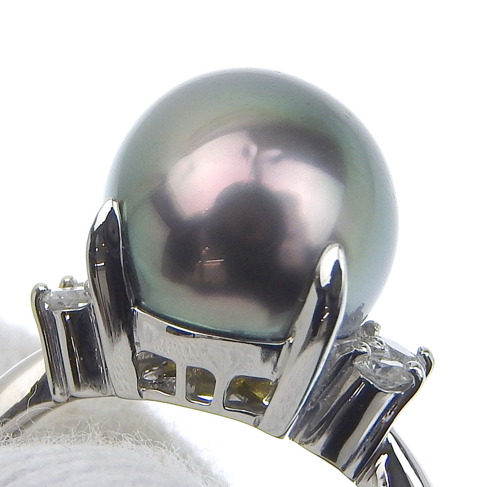 Pt900 Platinum Black Pearl Diamond Ring