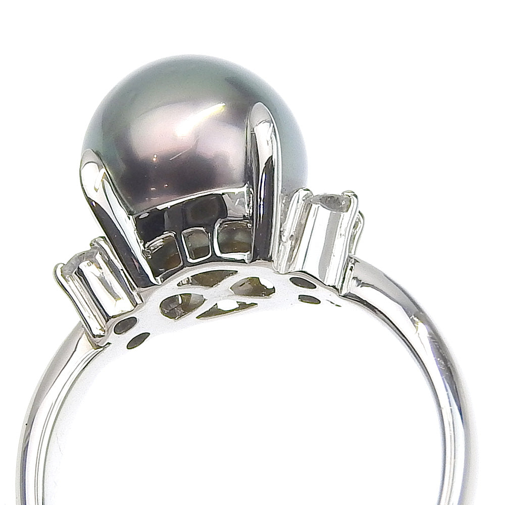 Pt900 Platinum Black Pearl Diamond Ring