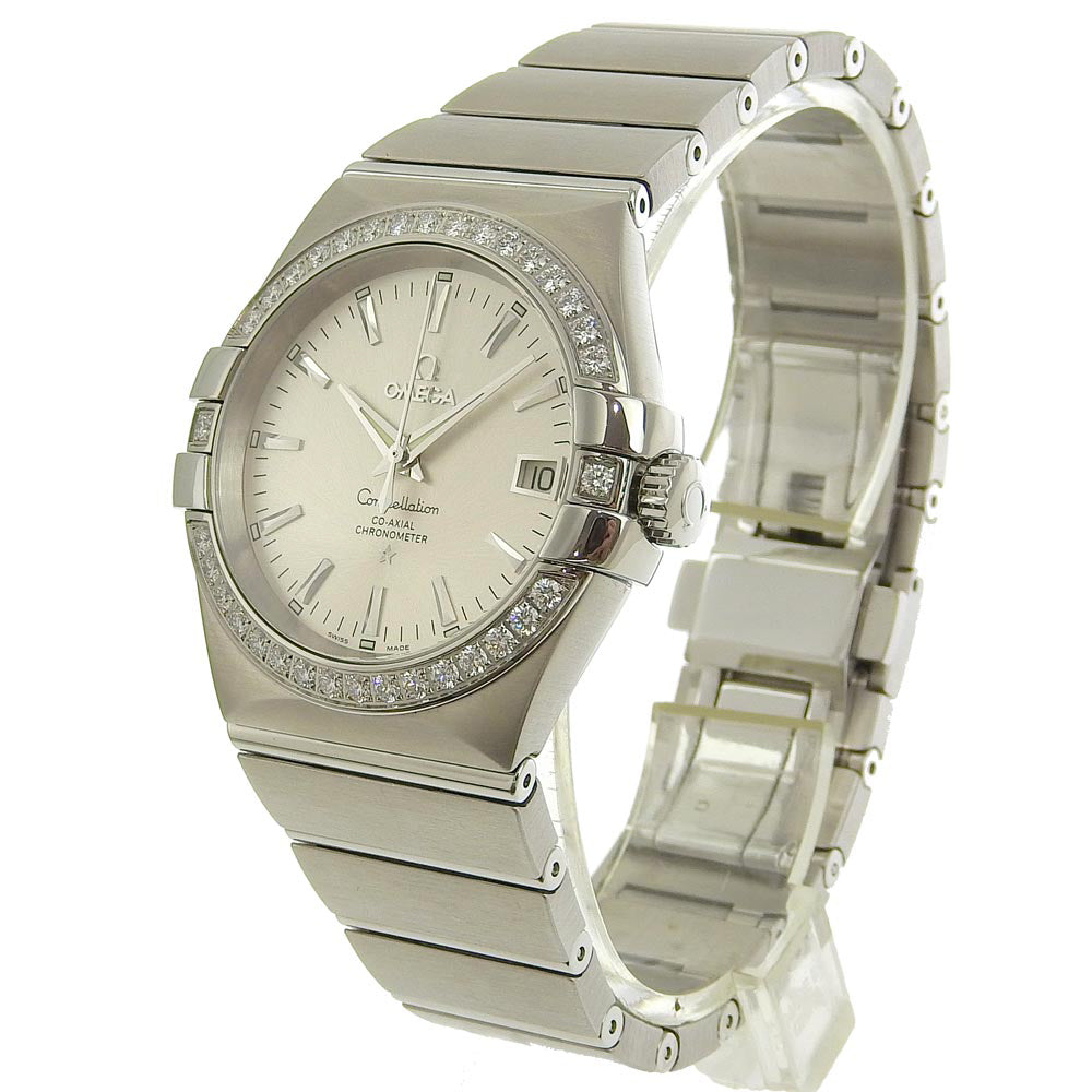 Omega Constellation Men's Automatic Watch 123.15.35.20.02.001 in Stainless Steel with Diamond Bezel and Silver Dial - Pre-loved A+ Rank 123.15.35.20.02.001