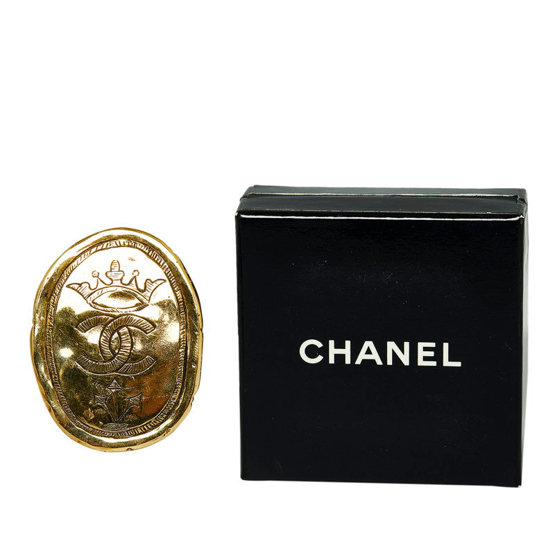 Chanel Logo Crown Coco Mark Brooch Gold Plated in Great Condition