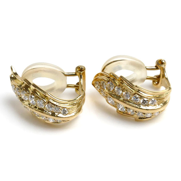 K18YG Yellow Gold Leaf Diamond Earrings