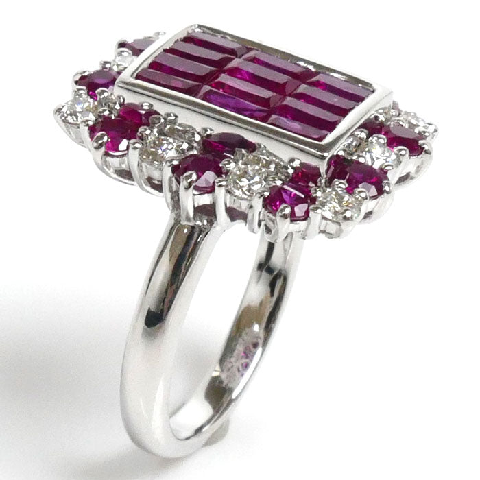 K18WG White Gold Ruby Mystery Setting Ring