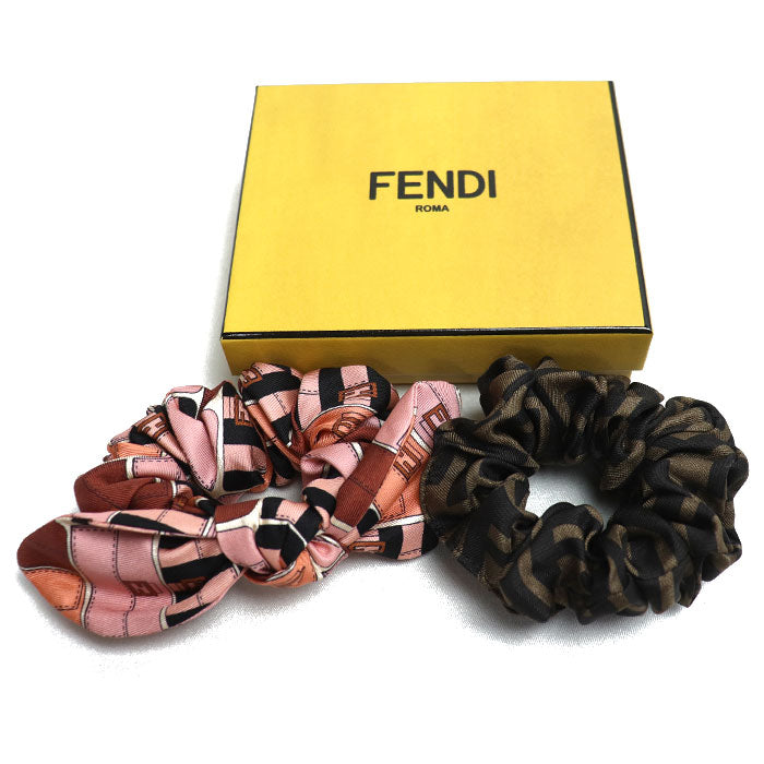 Fendi Silk Zucca Ribbon Hair Accessory Scrunchie