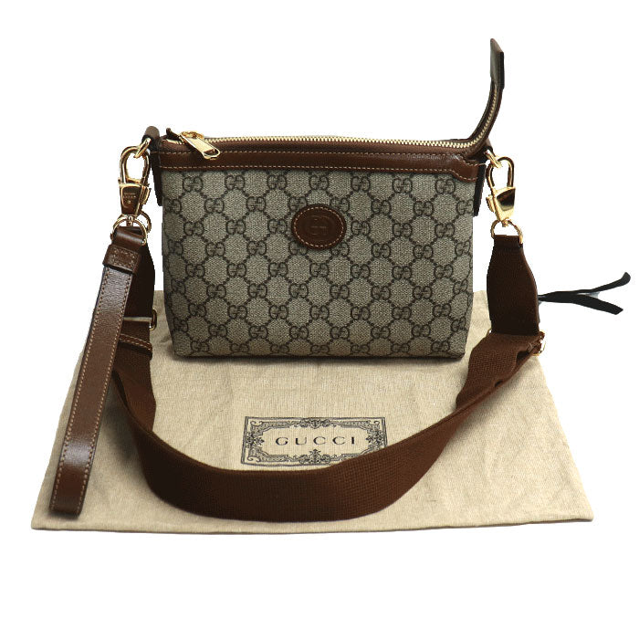 Gucci GG Supreme 2Way Shoulder Bag Beige Brown