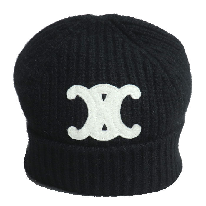 Celine Triomphe Cashmere Knit Hat Black