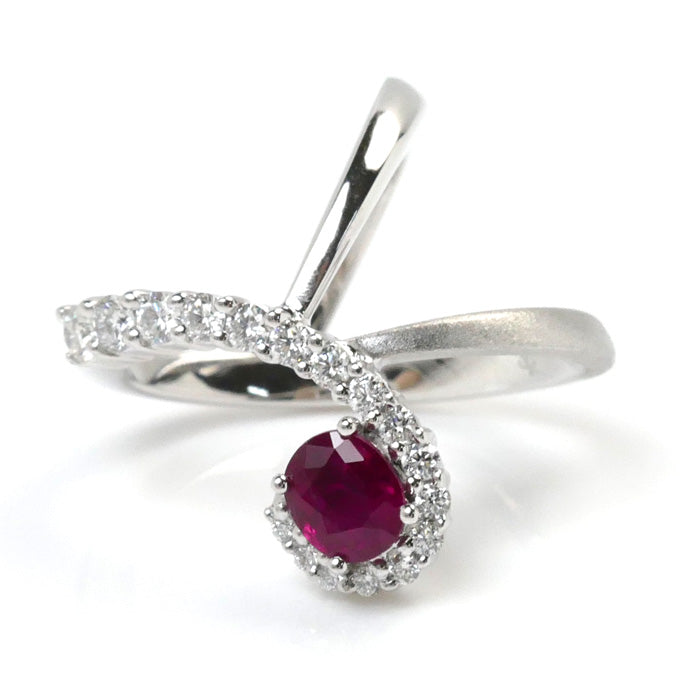 K18WG White Gold Ruby Diamond Ring