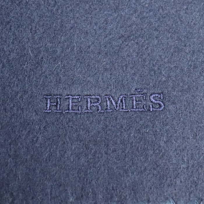 Hermes Reversible Logo Scarf Navy