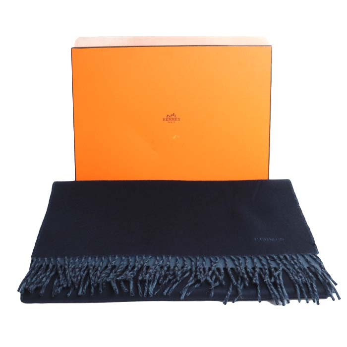 Hermes Reversible Logo Scarf Navy