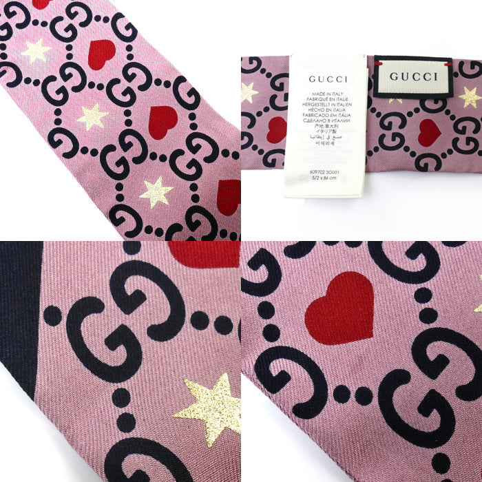 Gucci Silk GG Heart Scarf 609702 3G001