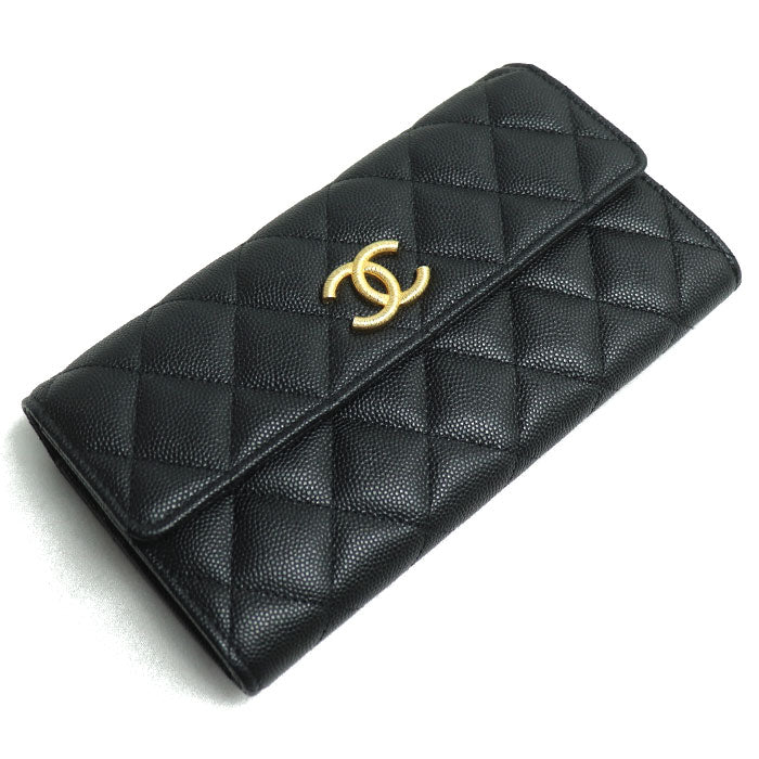 Chanel Caviar Long Flap Wallet Black