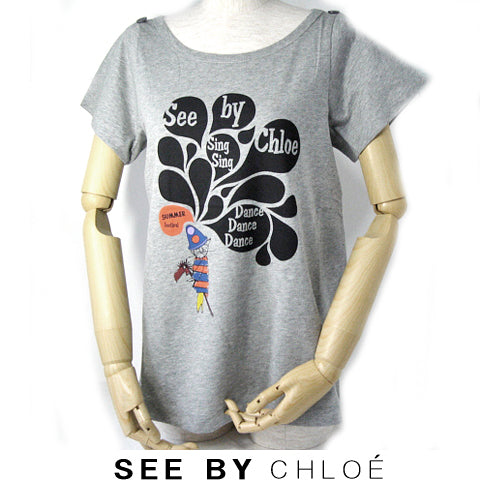 SEE BY CHLOE Cat Print Grey T-Shirt in Pristine Condition