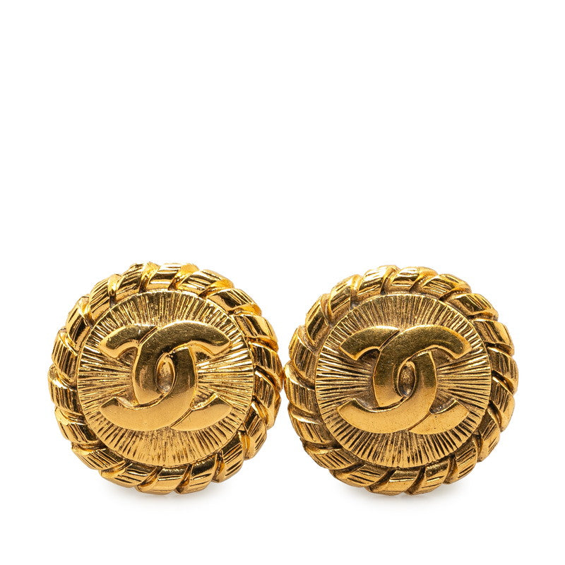 Chanel Coco Mark Round Clip-On Earrings Gold Plated in Very Good Condition