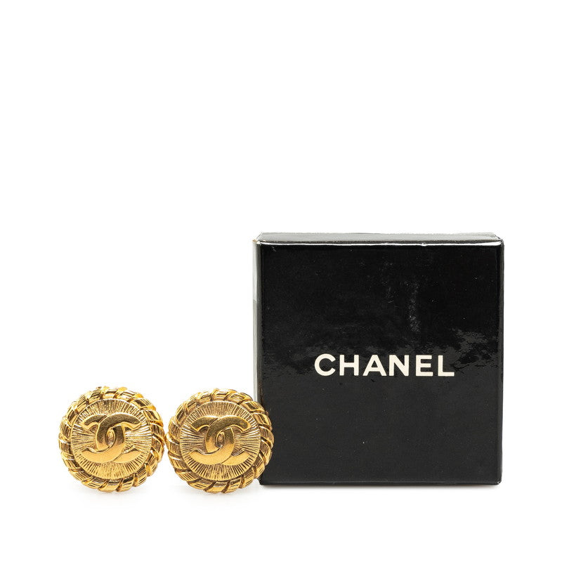 Chanel Coco Mark Round Clip-On Earrings Gold Plated in Very Good Condition