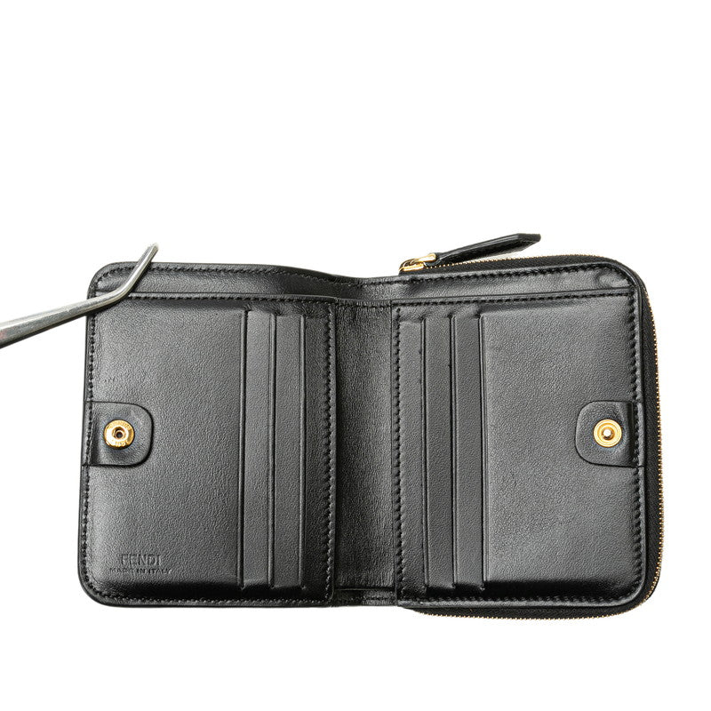 Fendi Leather Logo Bifold Wallet Black Gold