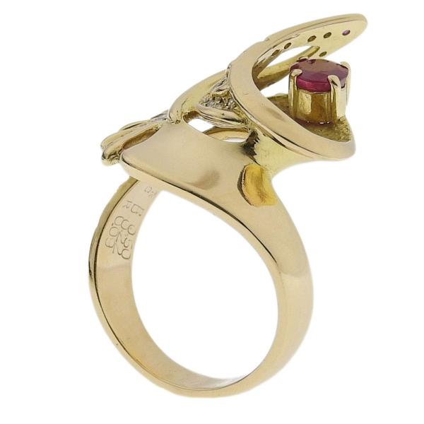 YUKIO WAKINAGA Designer Ruby (0.50ct), Melee Ruby (0.09ct) & Diamond (0.22ct) Size 16 Ring for Women, K18 Yellow Gold in Excellent Condition