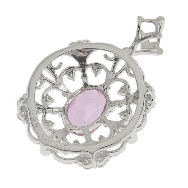 Gorgeous Pink Sapphire 1.46ct, Melee Diamond 0.25ct, Pt900 Platinum Pendant for Women in Great Condition