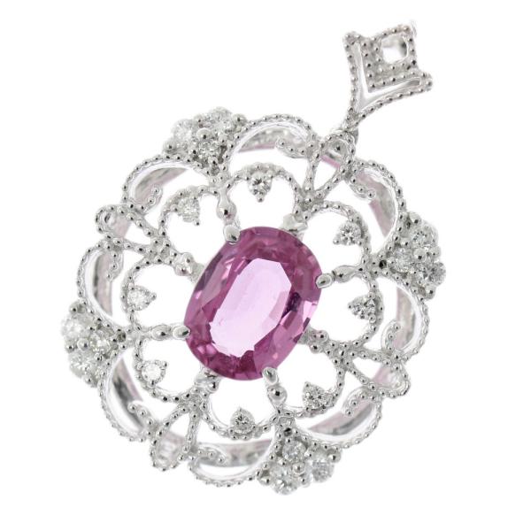 Gorgeous Pink Sapphire 1.46ct, Melee Diamond 0.25ct, Pt900 Platinum Pendant for Women in Great Condition