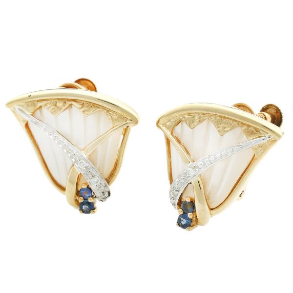 18k Gold Diamond & Sapphire Shell Earrings in Excellent Condition