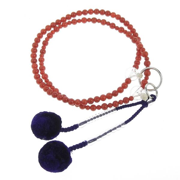 Double-Line Buddhist Rosary in Red and Purple, Genuine Coral, Superb Bracelet, Unisex (Pre-owned) in Excellent Condition