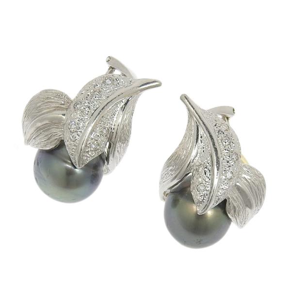 Black Cultured Pearl Earrings 11mm in Platinum PT900 for Women in Great Condition