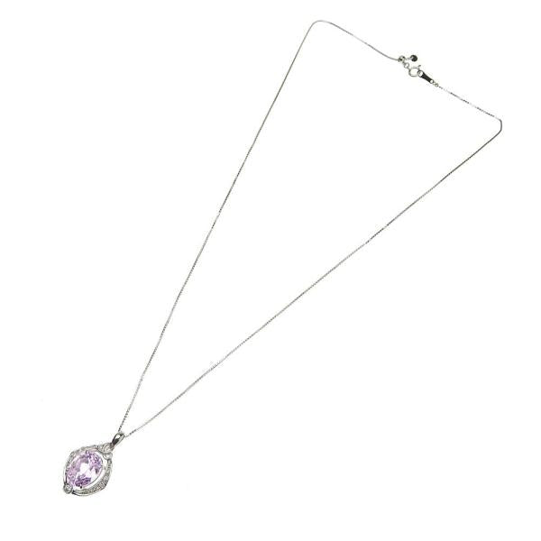 Platinum Diamond Kunzite Pendant Necklace in Excellent Condition