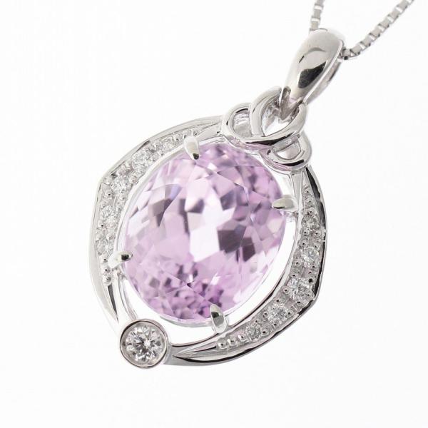 Platinum Diamond Kunzite Pendant Necklace in Excellent Condition