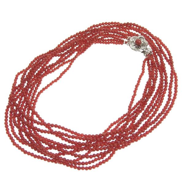 Five-Strand Silver Necklace with Coral for Ladies