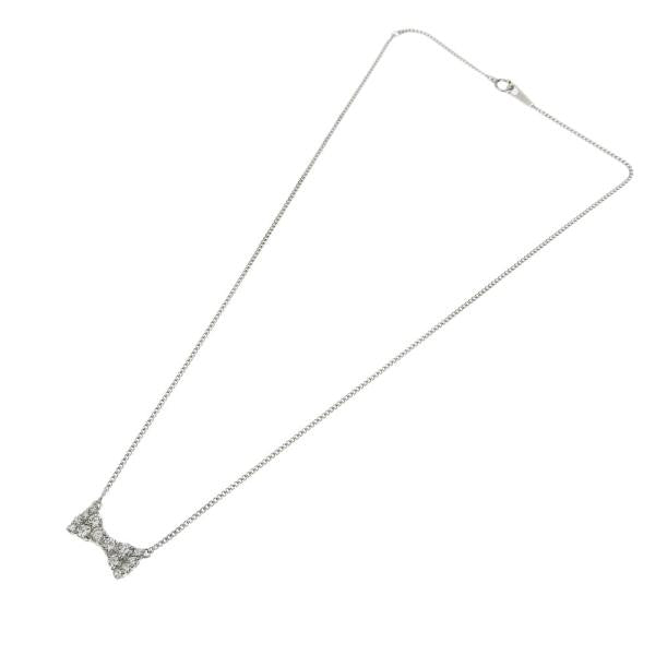 [LuxUness] Platinum Diamond Bow Pendant Necklace Metal Necklace in Excellent condition