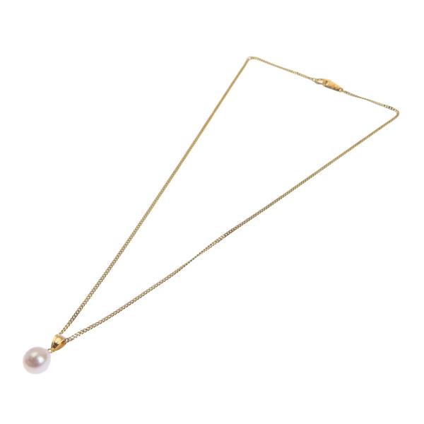 "K18 Yellow Gold Necklace with 8mm White Pearl by No Brand"