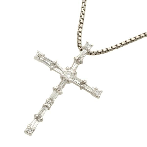 Platinum Pt850 and Pt900 Necklace with Diamond Melee (0.48ct), Cross Design for Ladies in Excellent Condition