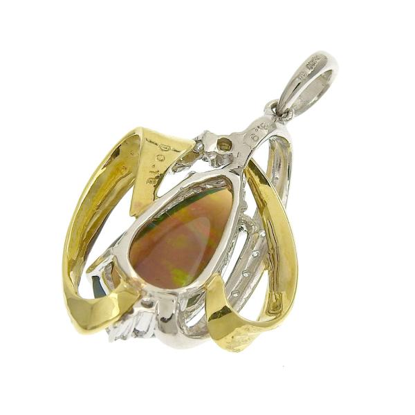 Natural Opal and Diamond Pendant - Platinum Pt900 & K18 Yellow Gold Material, 3.91ct Opal & 0.16ct Diamond, No-Brand, Ladies' Silver Jewelry (Used) in Excellent Condition