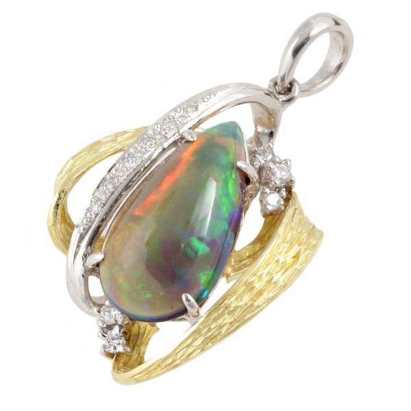 Natural Opal and Diamond Pendant - Platinum Pt900 & K18 Yellow Gold Material, 3.91ct Opal & 0.16ct Diamond, No-Brand, Ladies' Silver Jewelry (Used) in Excellent Condition