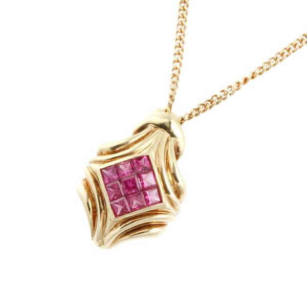 JEWELRYMAKI Mystery Setting Necklace with 0.59ct Ruby in K18 Yellow Gold for Women - Preloved in Excellent Condition