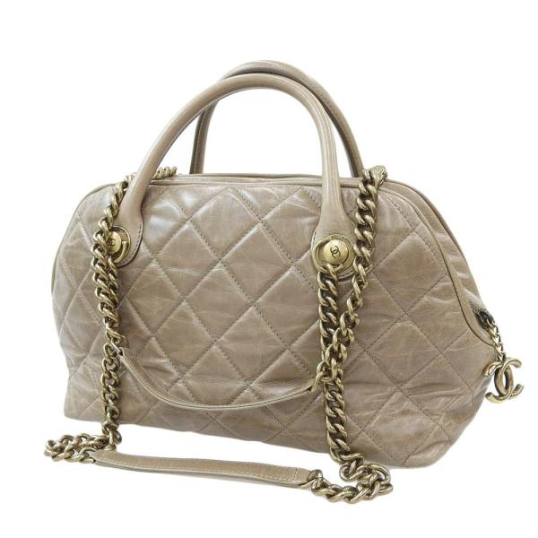 Chanel Quilted Leather Bowler Bag Leather Handbag in Good condition