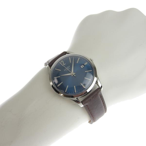 Henry London Knightsbridge Men's Quartz Watch with Date, Leather and Silver Stainless Steel in Great Condition