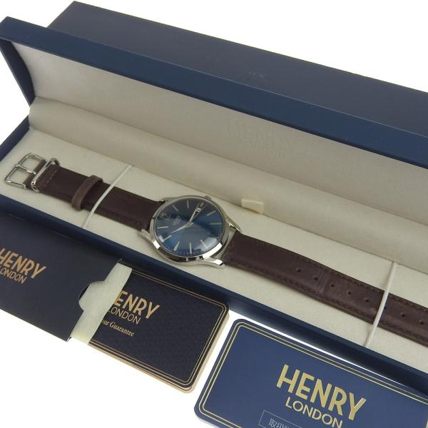 Henry London Knightsbridge Men's Quartz Watch with Date, Leather and Silver Stainless Steel in Great Condition