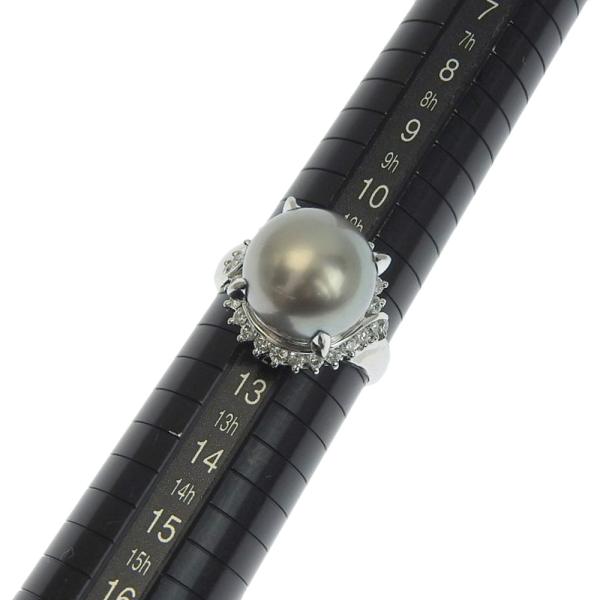 Pearl Ring - Platinum Pt900 Material, Cultivated Black Pearl, No-Brand, Diamond 0.44ct, Size 12, Ladies' Silver Jewelry (Used) in Excellent Condition