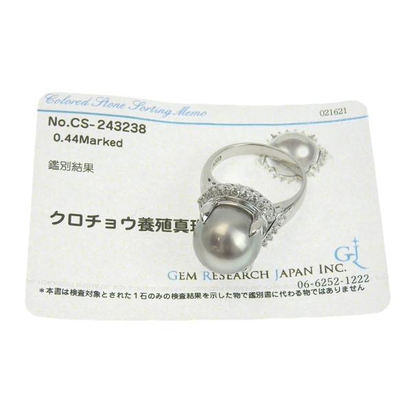 Pearl Ring - Platinum Pt900 Material, Cultivated Black Pearl, No-Brand, Diamond 0.44ct, Size 12, Ladies' Silver Jewelry (Used) in Excellent Condition