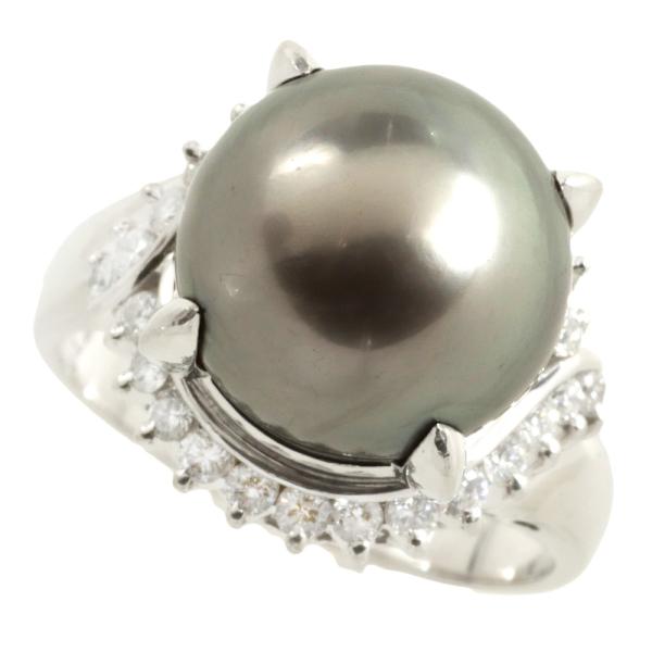 Pearl Ring - Platinum Pt900 Material, Cultivated Black Pearl, No-Brand, Diamond 0.44ct, Size 12, Ladies' Silver Jewelry (Used) in Excellent Condition