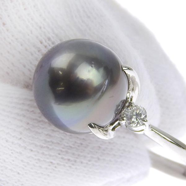 "Pt900 Platinum Ring with Black Pearl of 12.4mm and Diamond of 0.20Ct Size 15 by No Brand" in Excellent Condition