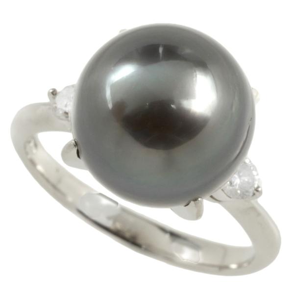 "Pt900 Platinum Ring with Black Pearl of 12.4mm and Diamond of 0.20Ct Size 15 by No Brand" in Excellent Condition