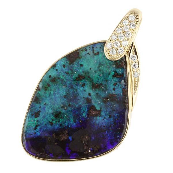 K18YG Pendant with 27.35ct Boulder Opal and 0.22ct Diamonds for Ladies in Excellent Condition