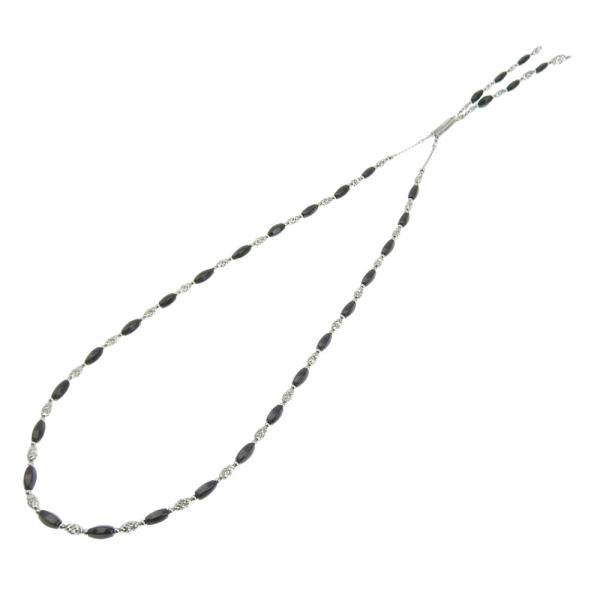 Authentic K18 White Gold Magnetic Long Shawl Necklace with Natural Black Tourmaline for Ladies in Excellent Condition