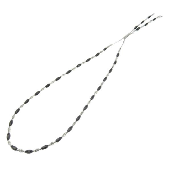 Authentic K18 White Gold Magnetic Long Shawl Necklace with Natural Black Tourmaline for Ladies