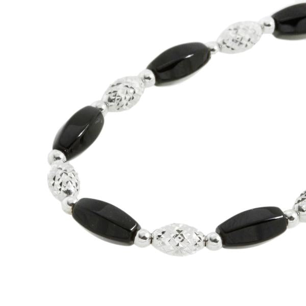 Authentic K18 White Gold Magnetic Long Shawl Necklace with Natural Black Tourmaline for Ladies in Excellent Condition