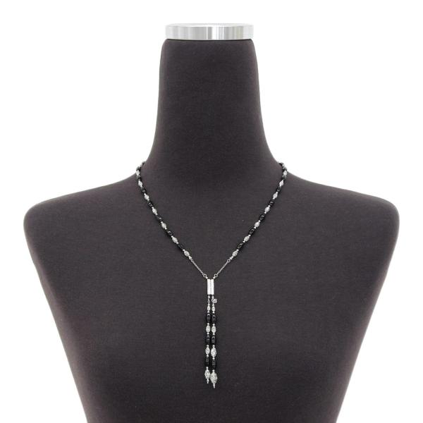 Authentic K18 White Gold Magnetic Long Shawl Necklace with Natural Black Tourmaline for Ladies in Excellent Condition