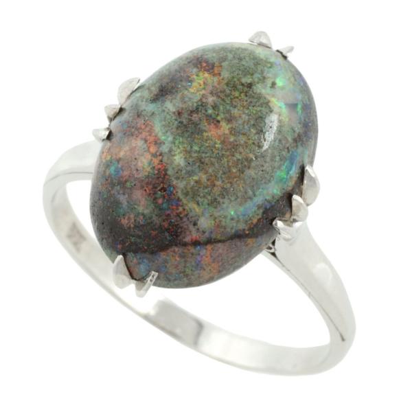 Vintage No Brand Platinum Ring with Natural Opal, Size 16, 5.0g - Men's in Excellent Condition