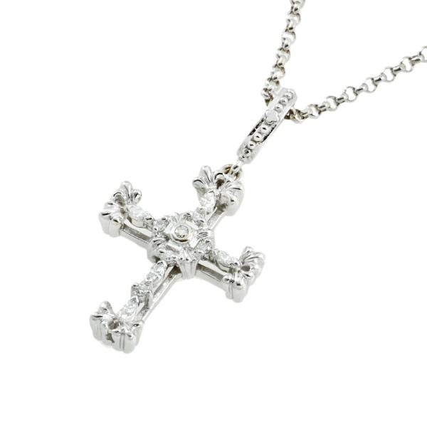 AHKAH White Gold K18 Cross Necklace with Melee Diamond in Excellent Condition