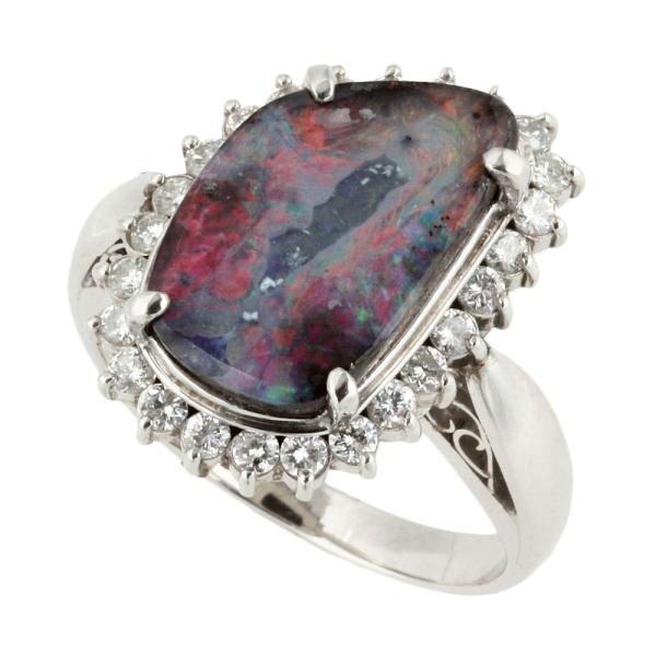 Charming Boulder Opal 4.06ct, Diamond 0.51ct, Pt900 Platinum Ring, Size 15.5 for Women in Excellent Condition