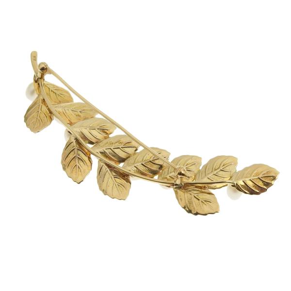 Unbranded Leaf Brooch with 12 Pearls in K18 Yellow Gold for Women - Preloved